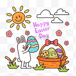 复活节的兔子和一篮子彩蛋