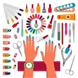 女人的手手图片_指甲油、修指甲工具、图案样品和