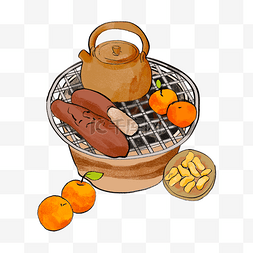 茶图片_围炉煮茶碳炉红薯坚果橘子