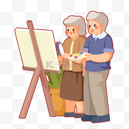 恩爱老年人夫妻学画画