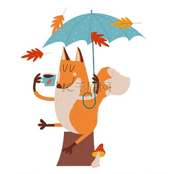 你好秋天秋天的一天有趣的红狐狸