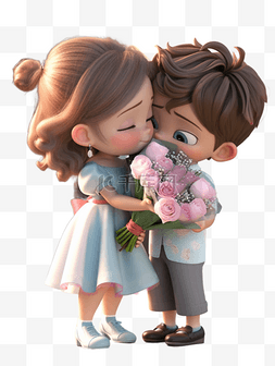 女孩情人节图片_520情人节3D立体情侣女孩拿着花