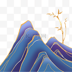 国潮风地产图片_中国风描金烫金蓝色假山石头国潮