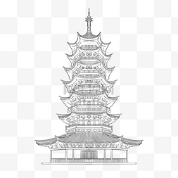 寺庙寺庙图片_线描线条古建筑塔