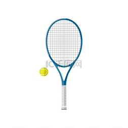 蓝色网球拍图片_带球的网球拍。