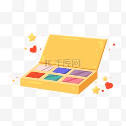 化妆品黄色背景图片_眼影盒子化妆品蓝色粉色黄色图片