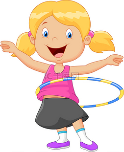 Cute girl cartoon twirling hula hoop