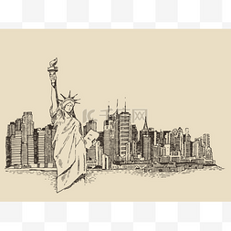 纽约卡通图片_手绘纽约城