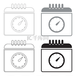 黑色和灰色图片_Calendar with a clock 黑色和灰色颜色