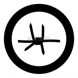 战争栅栏图片_铁丝图标圆形圆形黑色矢量插图图