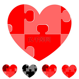 heart_02图片_Heart and hearts with red gray black puzzles.