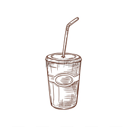 汽水或可乐饮料单独的单色草图矢