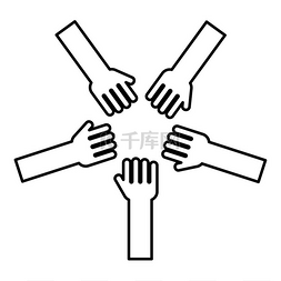 团结手连手图片_五只手成组的手臂许多手相连张开
