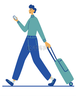 phone图片_Man carries suitcase. Travel, vacation, adven