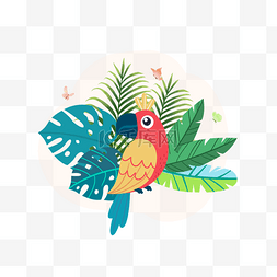 夏季植物卡通鹦鹉动物