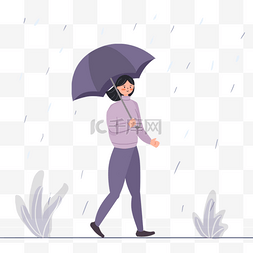 拿着雨伞的短头发女孩雨中打伞插