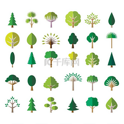 花园隔栏图片_扁平的绿色树图标平面树图标松树