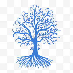 大树蓝色树木剪影树树枝树干树根