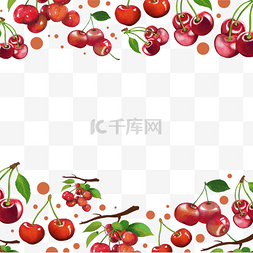 圆形红色樱桃树叶边框