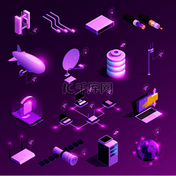 紫色电脑图片_基于紫色背景矢量图解的互联网技