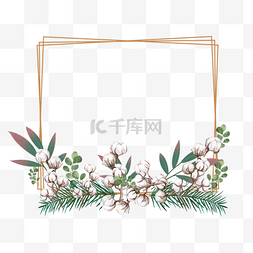 邀请函边框绿色图片_棉花叶子水彩花卉边框