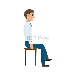 男人坐在西装侧视图的椅子上。
