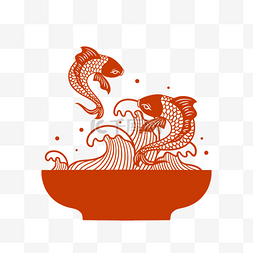 食物框图片_红色剪纸锦鲤海浪标题栏边框