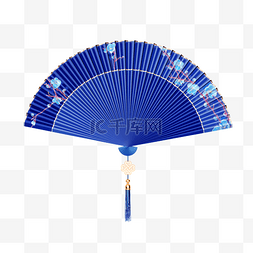 春节边框图片_蓝色C4D立体新年国风扇子