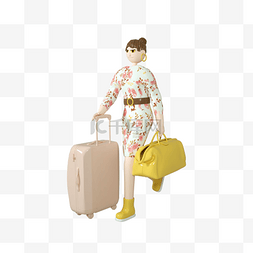 背包出游图片_3D立体旅游出游背包行李箱人物
