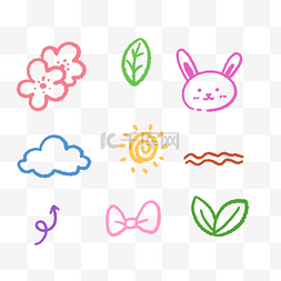 可爱图片_涂鸦手账兔子花朵叶子手绘贴纸装
