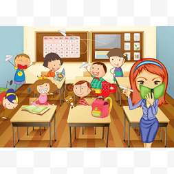 卡通教室图片_孩子们在教室里