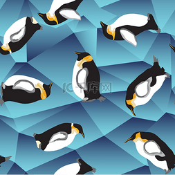 卡通动物圆形图片_与企鹅冰背景