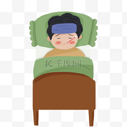 感冒发烧躺在病床上的男孩流感剪