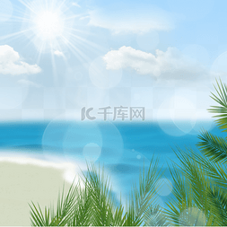 海水天空背景图片_夏季沙滩海水蓝天边框