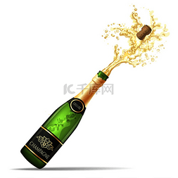 香槟爆炸香槟酒瓶爆裂和气泡矢量