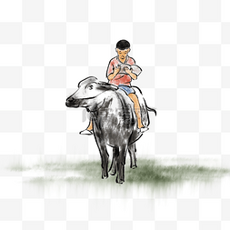 看书少年图片_清明清明节中国风水墨画放牛的牧