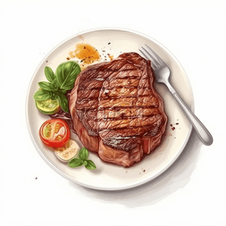 牛排插画图片_西餐美食煎烤牛排