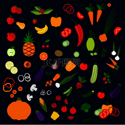 草莓番茄图片_新鲜的扁平水果和蔬菜，带有西红