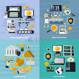 货币制造概念图标集货币制造概念