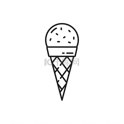 意大利冰淇淋图片_轮廓冰淇淋勺在华夫饼锥形孤立的