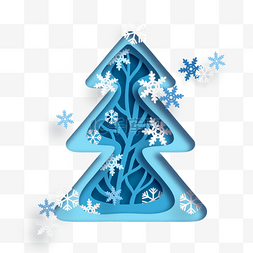 科技线条背景装饰图片_抽象蓝色线条装饰圣诞树剪纸