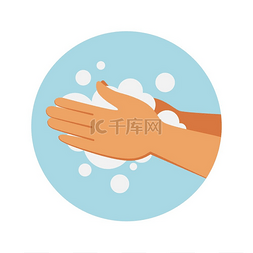 卡通厕所图片_肥皂洗手液清洁过程圆形图标卡通