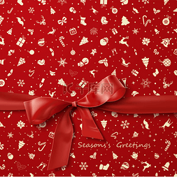红色的蝴蝶结图片_在红色的圣诞包裹纸图标无缝模红
