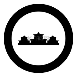 风格简洁图片_中国传统建筑图标圆形黑色矢量插