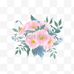 水彩花卉花束图片_粉色水彩婚礼花卉银莲花簇