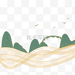 古风金线线条山水