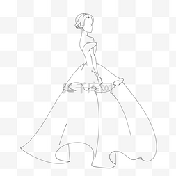 女性时尚服装图片_婚礼穿婚纱的女性线条插图