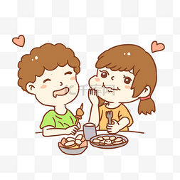情侣吃饭图片_情侣约会吃饭手绘卡通元素