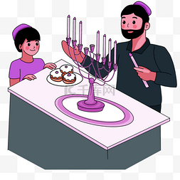 犹太光明节点燃蜡烛庆祝插画