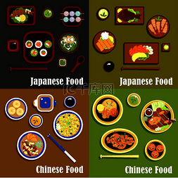 米饭面条图片_日本海鲜菜单和辛辣的中国菜，包